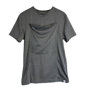 Lalabu Mens VNeck Dad Shirt Hands-Gree Baby Carrying Gray - L